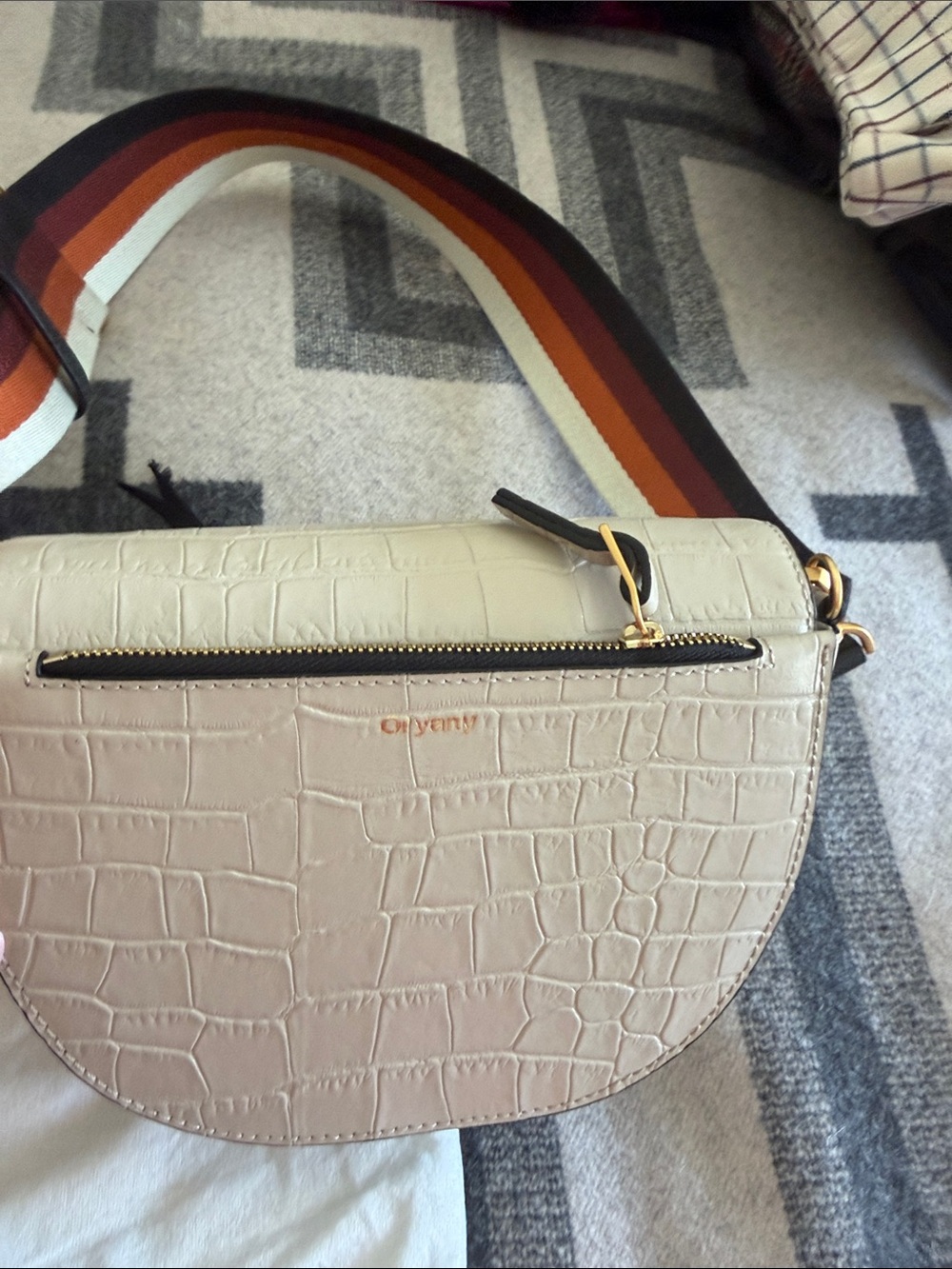 orYANY Cream Croc-Embossed Crossbody with Striped Strap & Gold Accent - Picture 10 of 11
